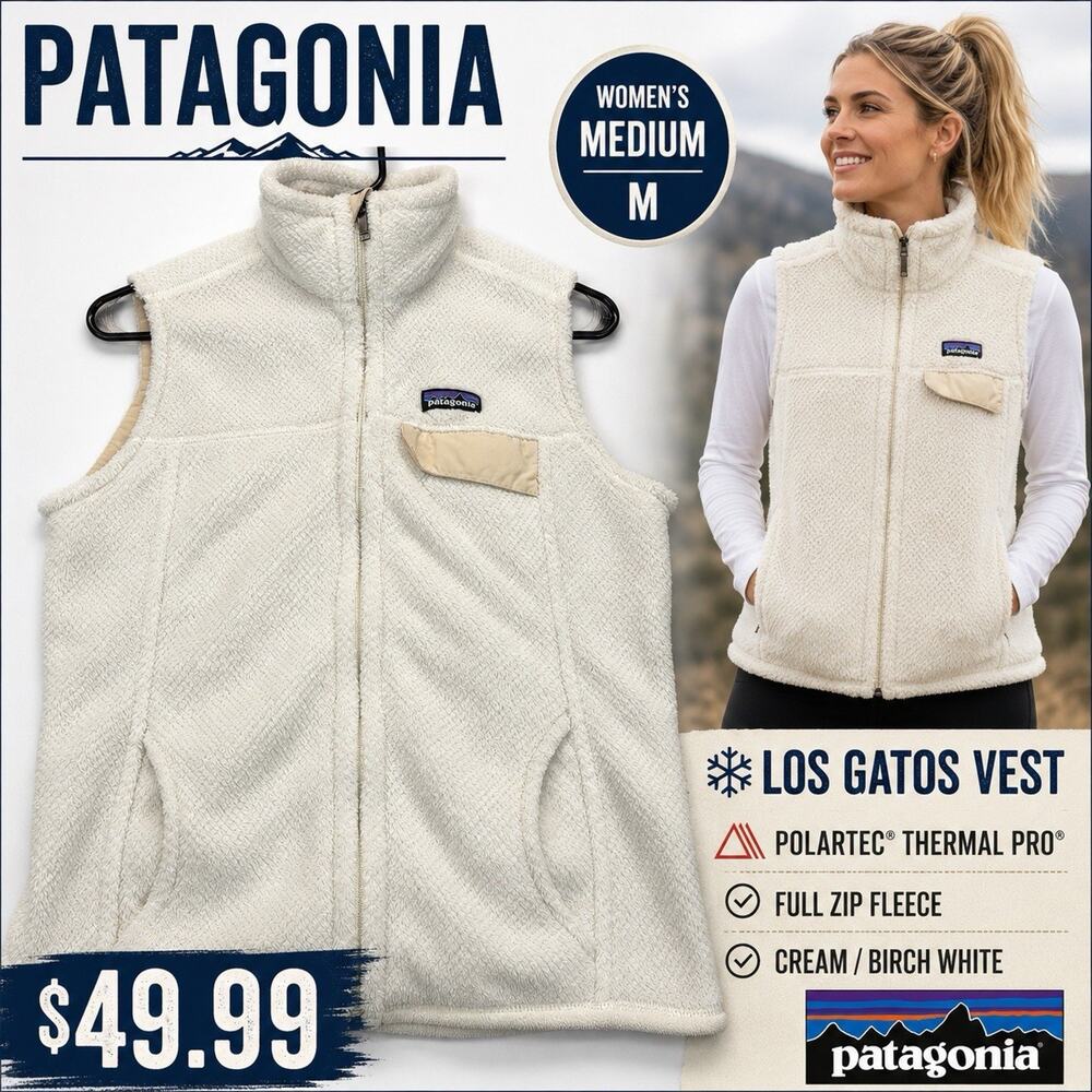 Patagonia Vest Women’s Medium White Los Gatos Polartec Thermal Pro Fleece